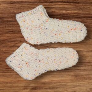 White Variegated Crochet Ankle Booty Slippers Size 8